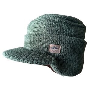 Coal Green Knit Beanie Hat with Hard Brim